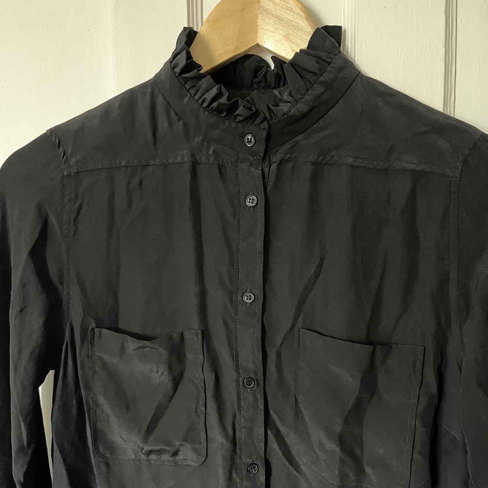 Sweet 100% silk high ruffle neck blouse